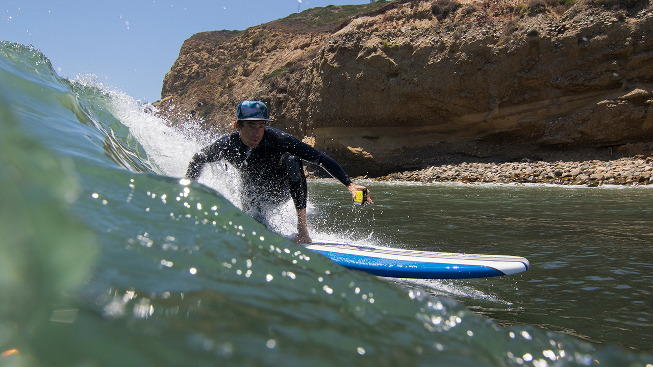 surfing wavestorm surfboards with gopro in san diego