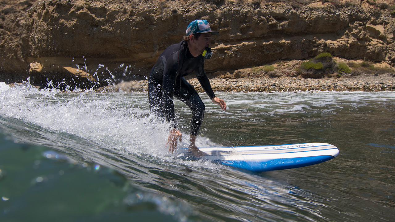 surfing wavestorm surfboards with gopro in san diego