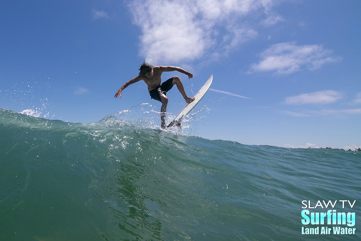 dusty hornback surfing beach break waves in san diego