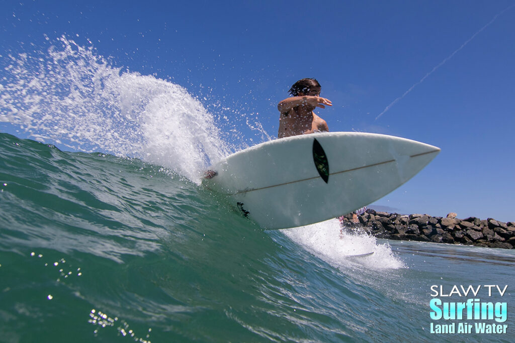 dusty hornback surfing beach break waves in san diego