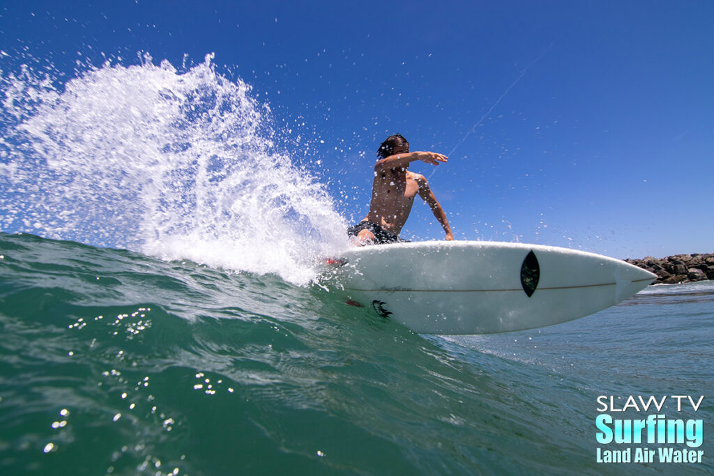 dusty hornback surfing beach break waves in san diego