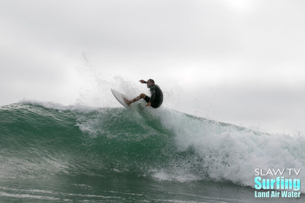 surfing beach break waves in san diego