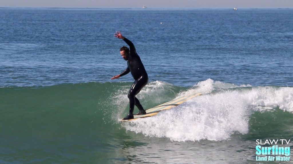 martin grunburg surfing longboards at tourmaline in pacific beach san diego