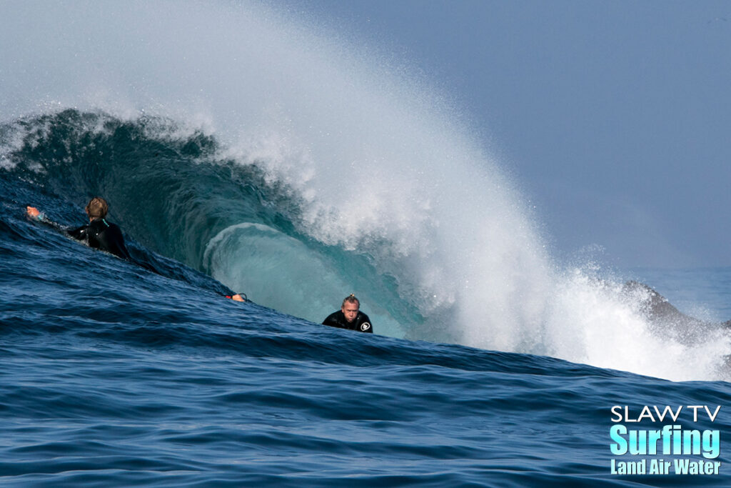 surfing big waves at todos santos in baja mexico