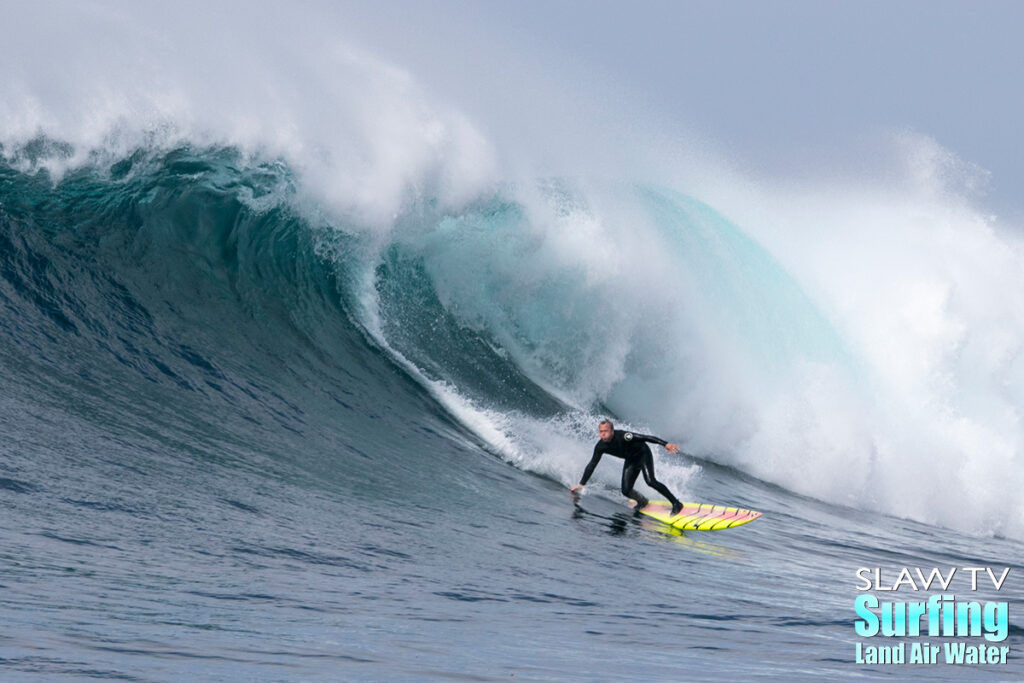 surfing big waves at todos santos in baja mexico