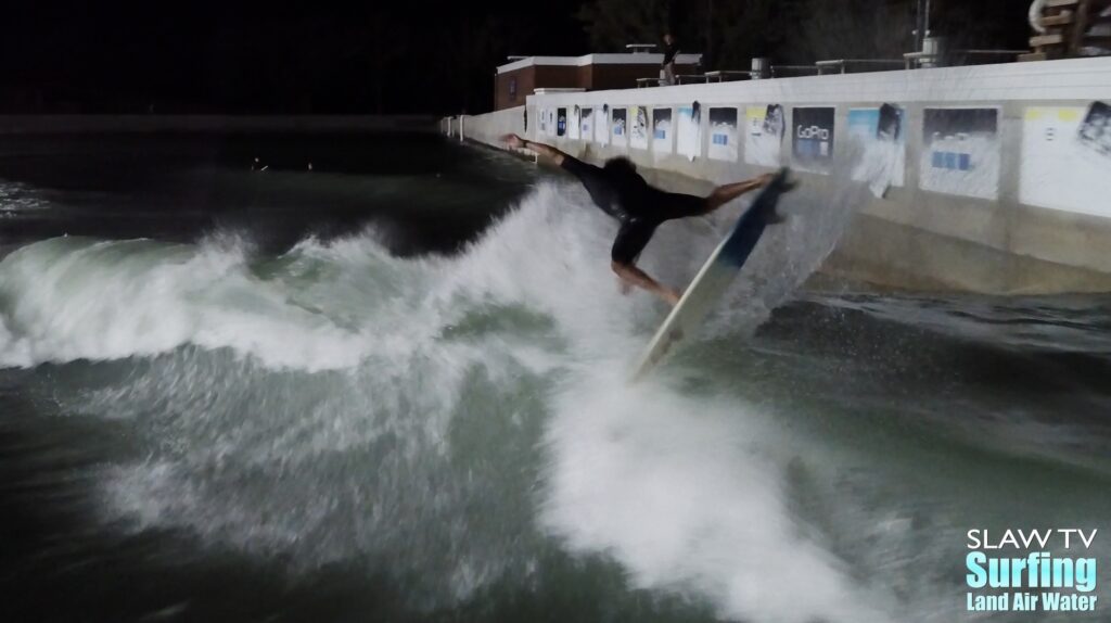 seager surfing team boosting airs at waco surf wave pool in texas