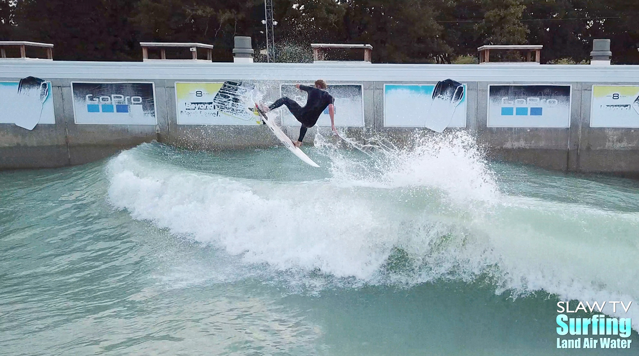 seager surfing team boosting airs at waco surf wave pool in texas