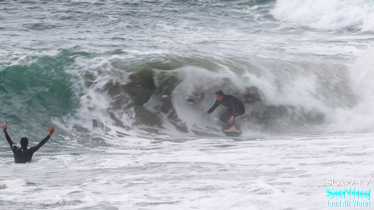 surfing shallow barreling waves with kyle knox on california coast