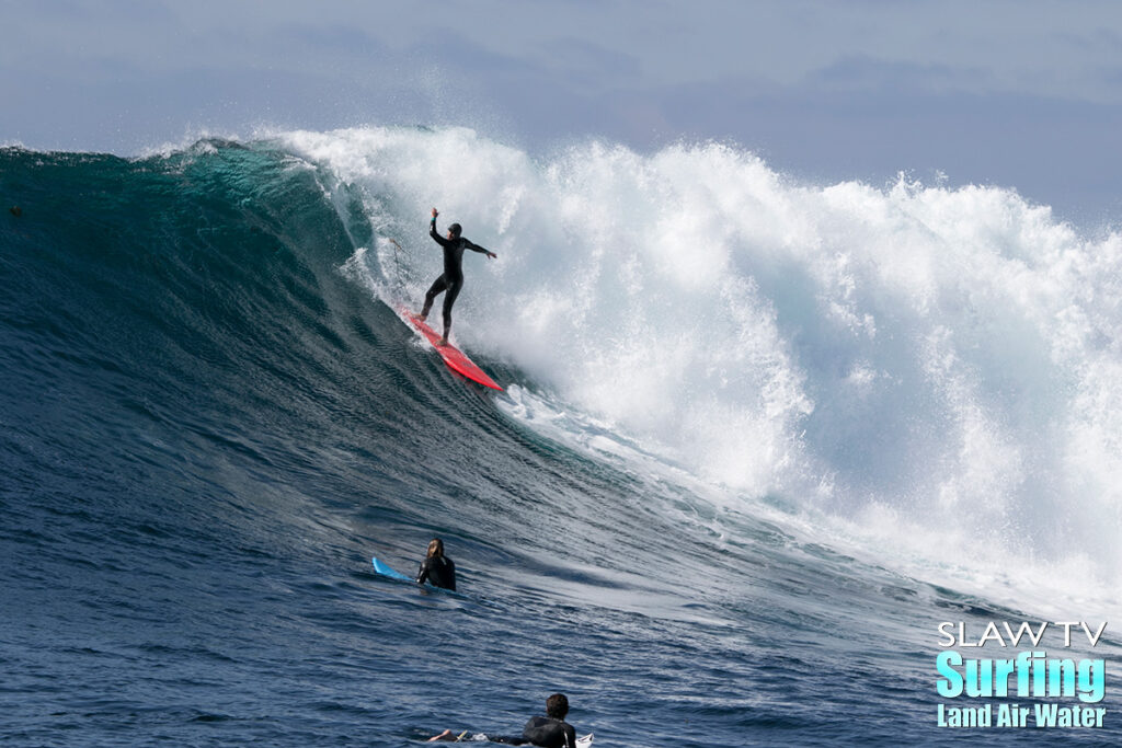 surfing big waves at todos santos in baja mexico