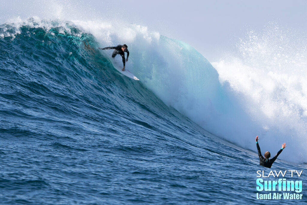 surfing big waves at todos santos in baja mexico