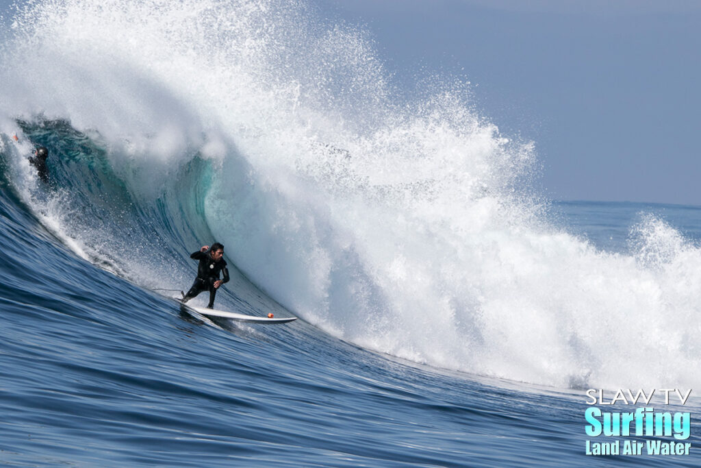 surfing big waves at todos santos in baja mexico