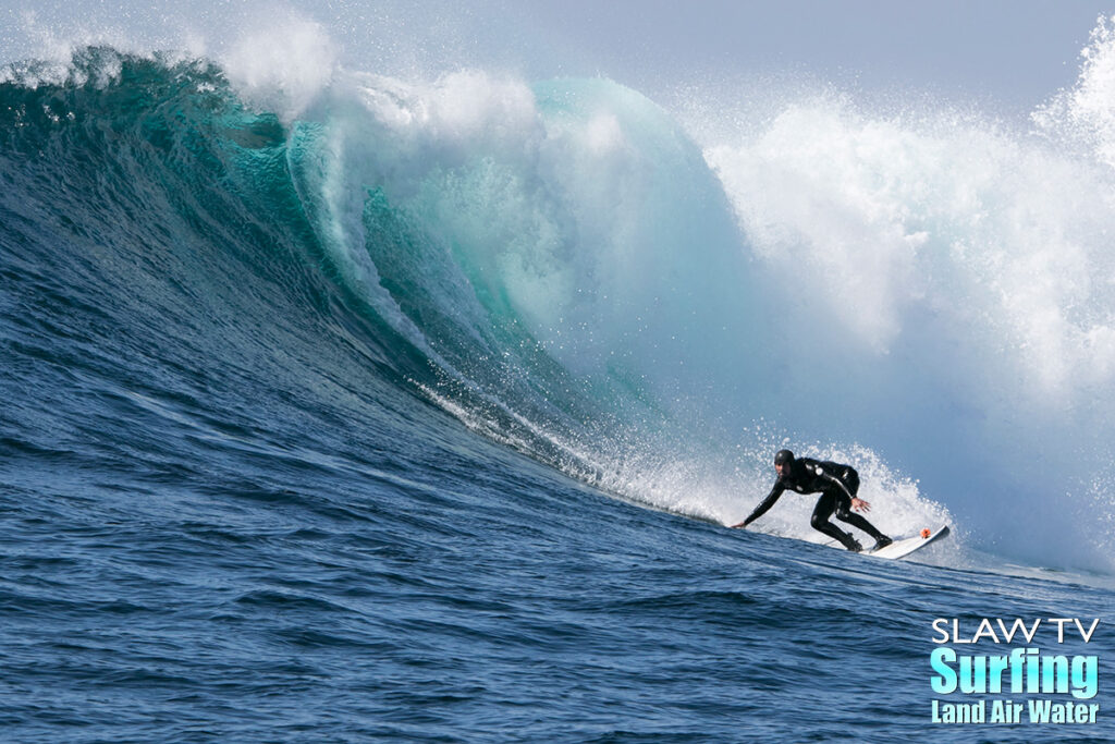 surfing big waves at todos santos in baja mexico