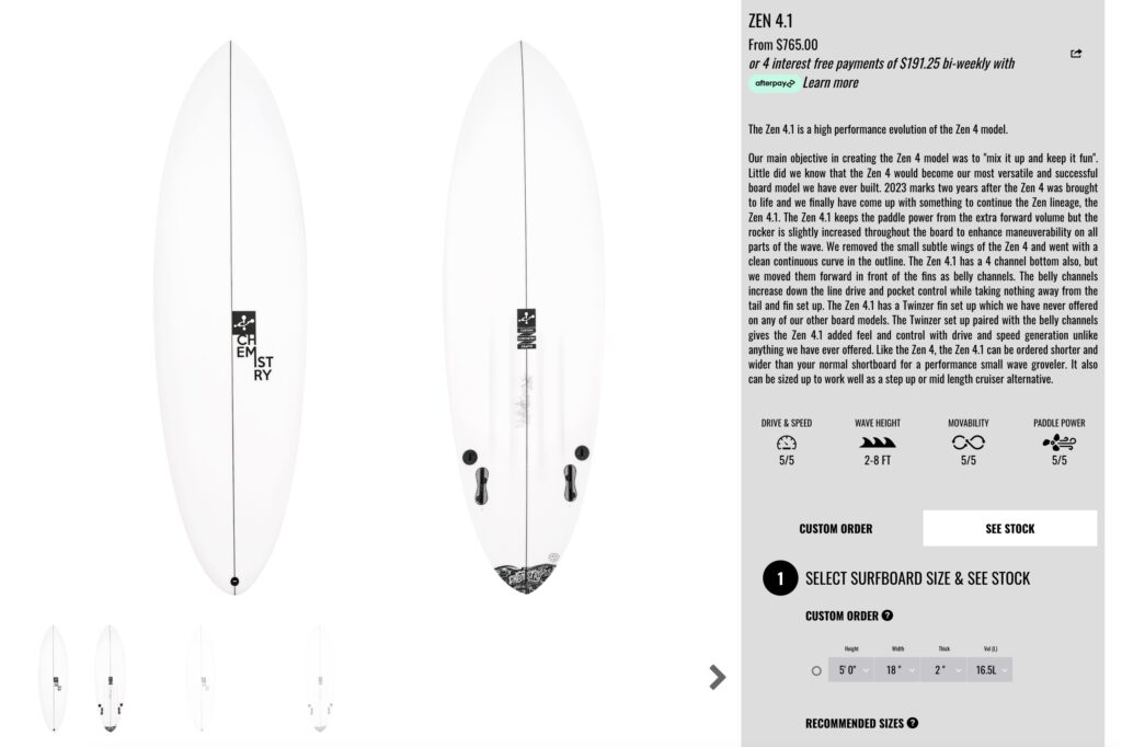 chemistry surfboards model the zen 4.1