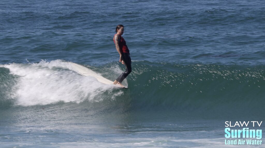 summer romero surfing in jen smith aloha longboarding contest at tourmaline in pacific beach