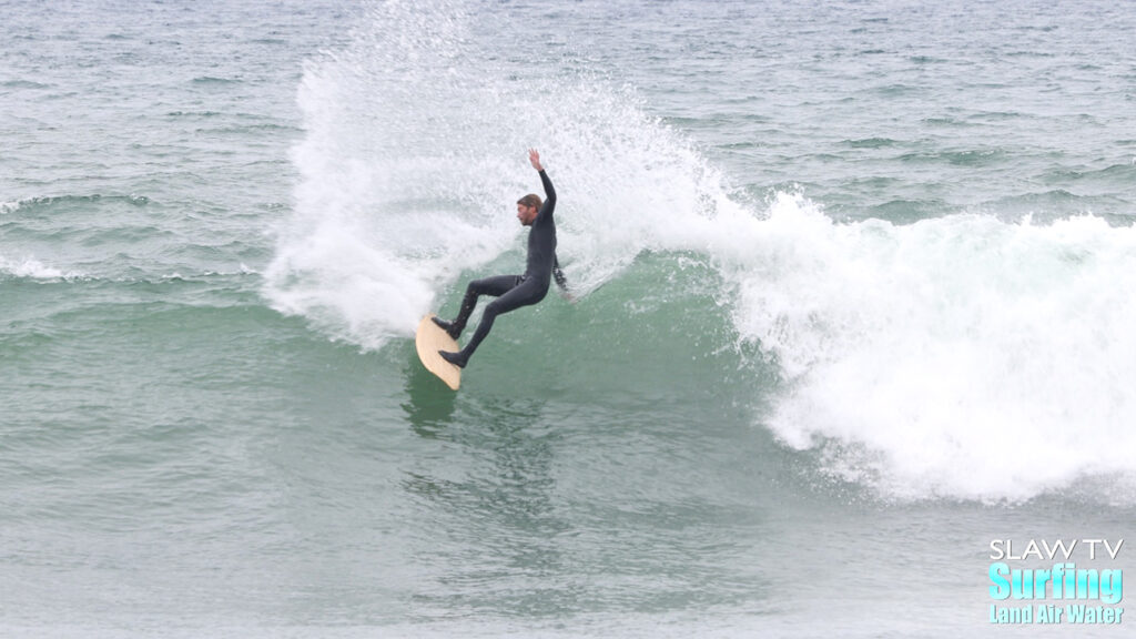 noah thornton surfing lowers on 5'6" asymmetric lost ark surfboard